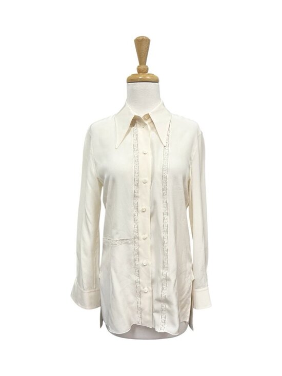 Chloe Tops - Chloe Silk Lace Collared Button Up Shirt Size 34 US Size 2 Iconic Milk